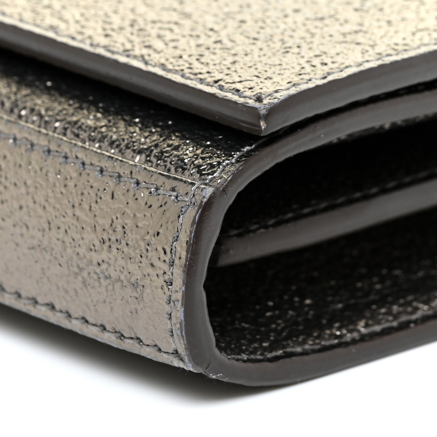 Grained Metallic Calfskin Monogram Chain Wallet Bronze