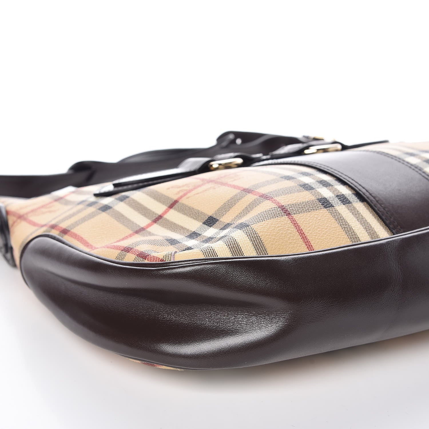 Burberry Haymarket Check Buckle Shoulder Bag Dark Brown 7 of 9