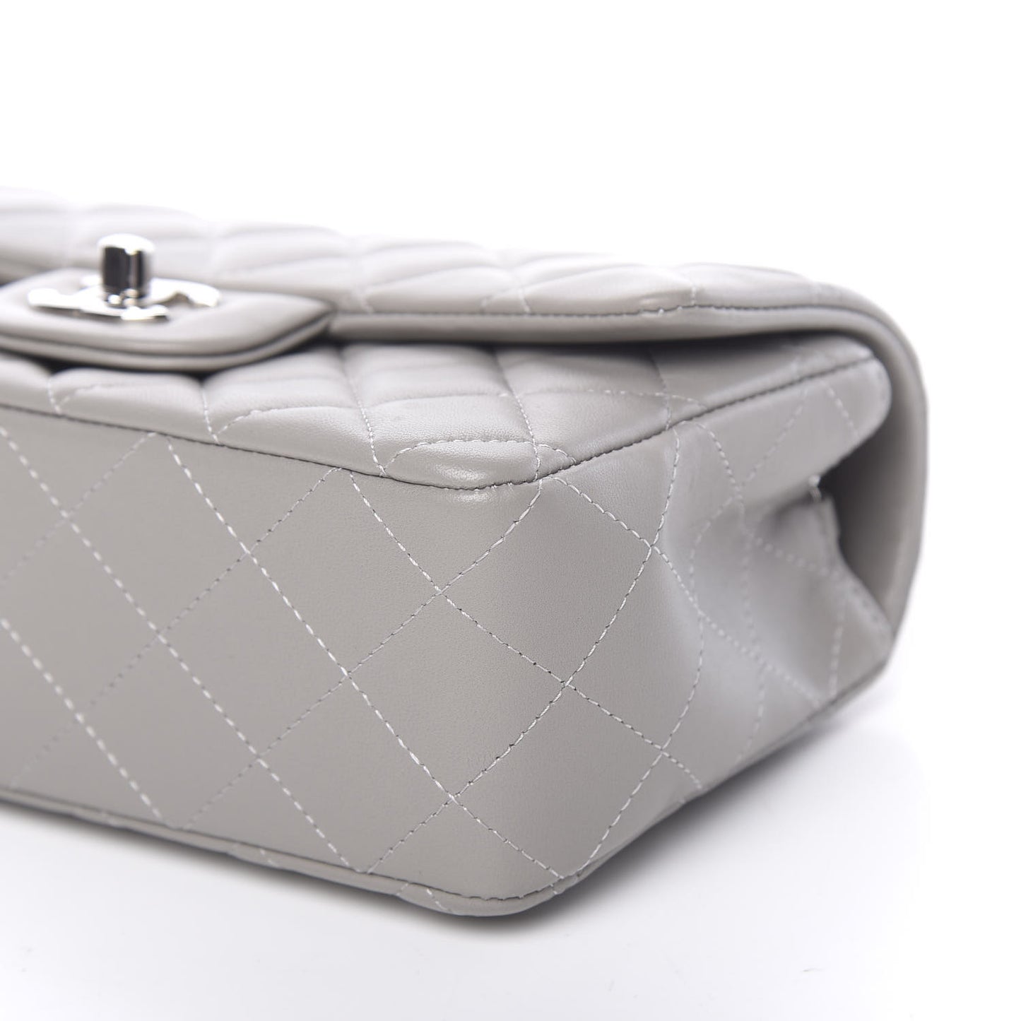 Lambskin Quilted Mini Rectangular Flap Grey