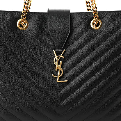 Saint Laurent Grain De Poudre Matelasse Chevron Monogram Shopping Bag Black 7 of 11