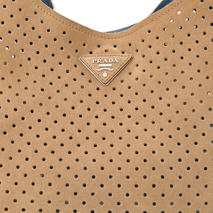 Prada Scamosciato Perforated Suede Hobo Cammello 10 of 15