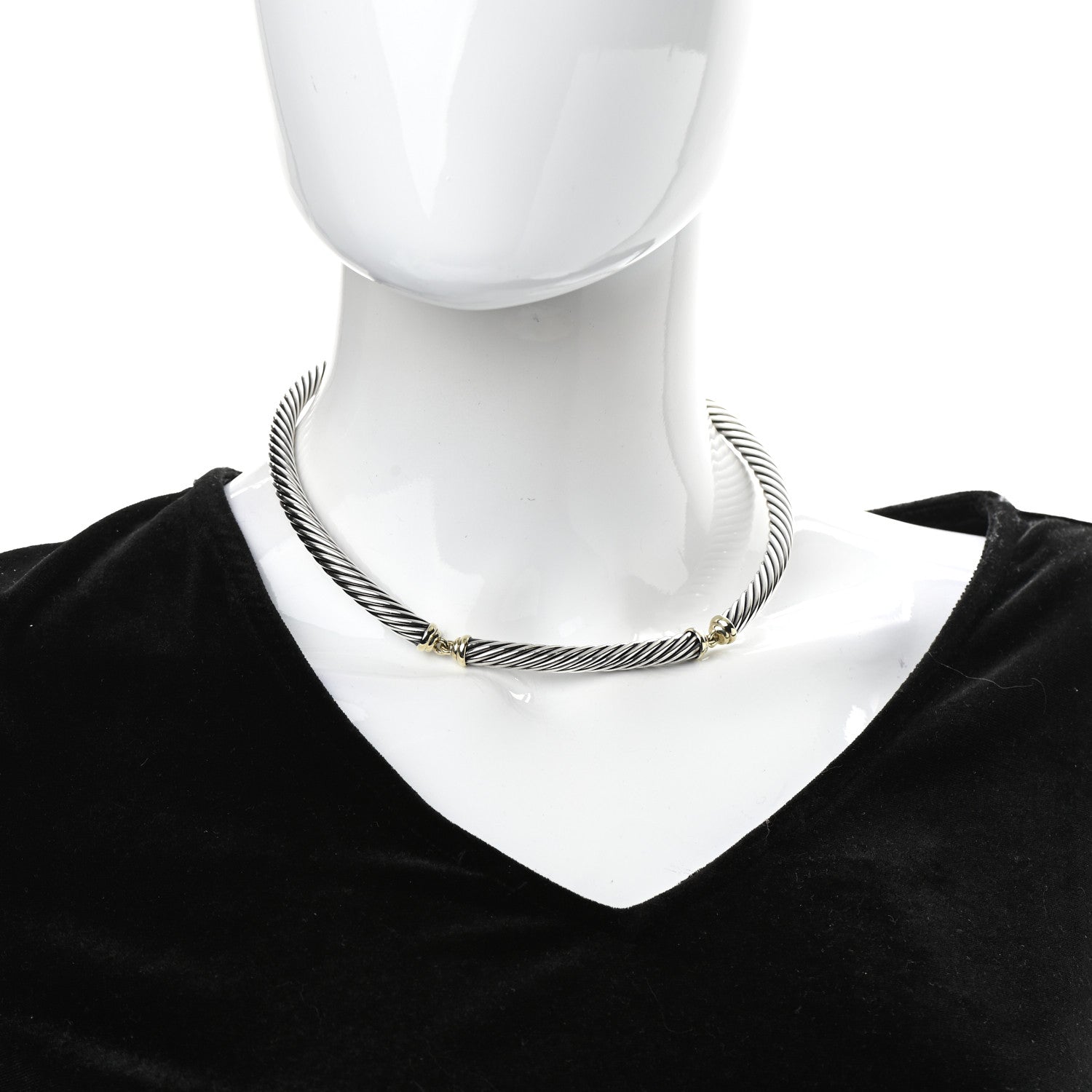 David Yurman Sterling Silver 14K Yellow Gold Cable Metro Collar Necklace 2 of 4