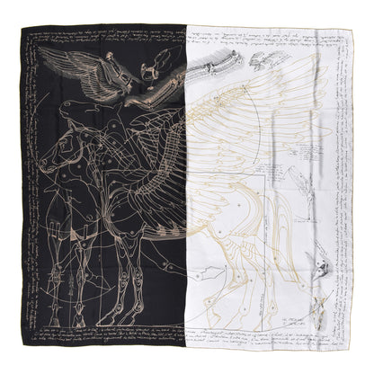 Hermes Silk Twill Le Pegase D Hermes Giant Scarf 140 Black White Or 1 of 3