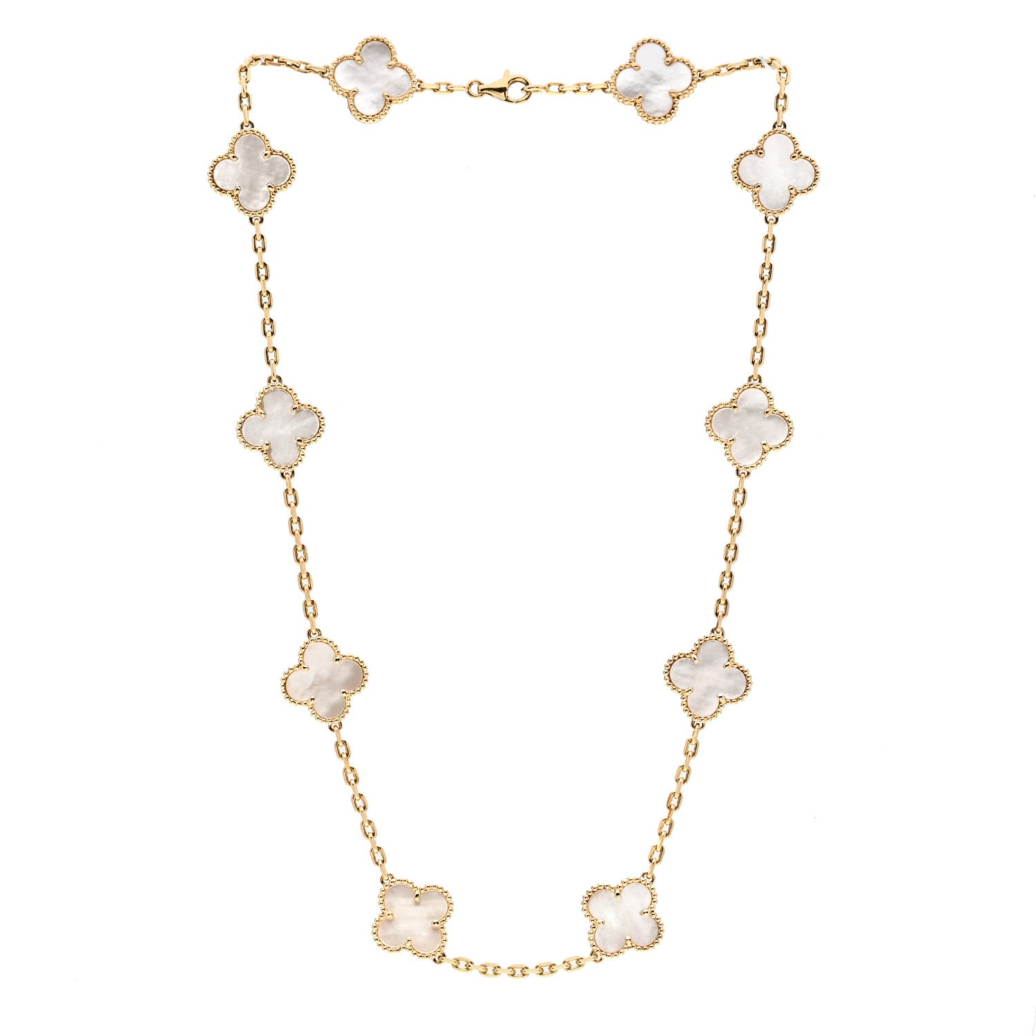 Van Cleef & Arpels 18K Yellow Gold Mother of Pearl 10 Motifs Vintage Alhambra Necklace 3 of 6