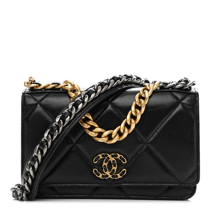 Chanel Lambskin Quilted Chanel 19 Wallet On Chain WOC Black 1 of 16