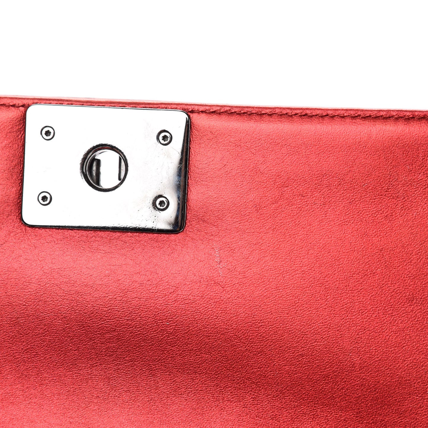 Metallic Patent Calfskin Quilted Medium Boy Flap Red