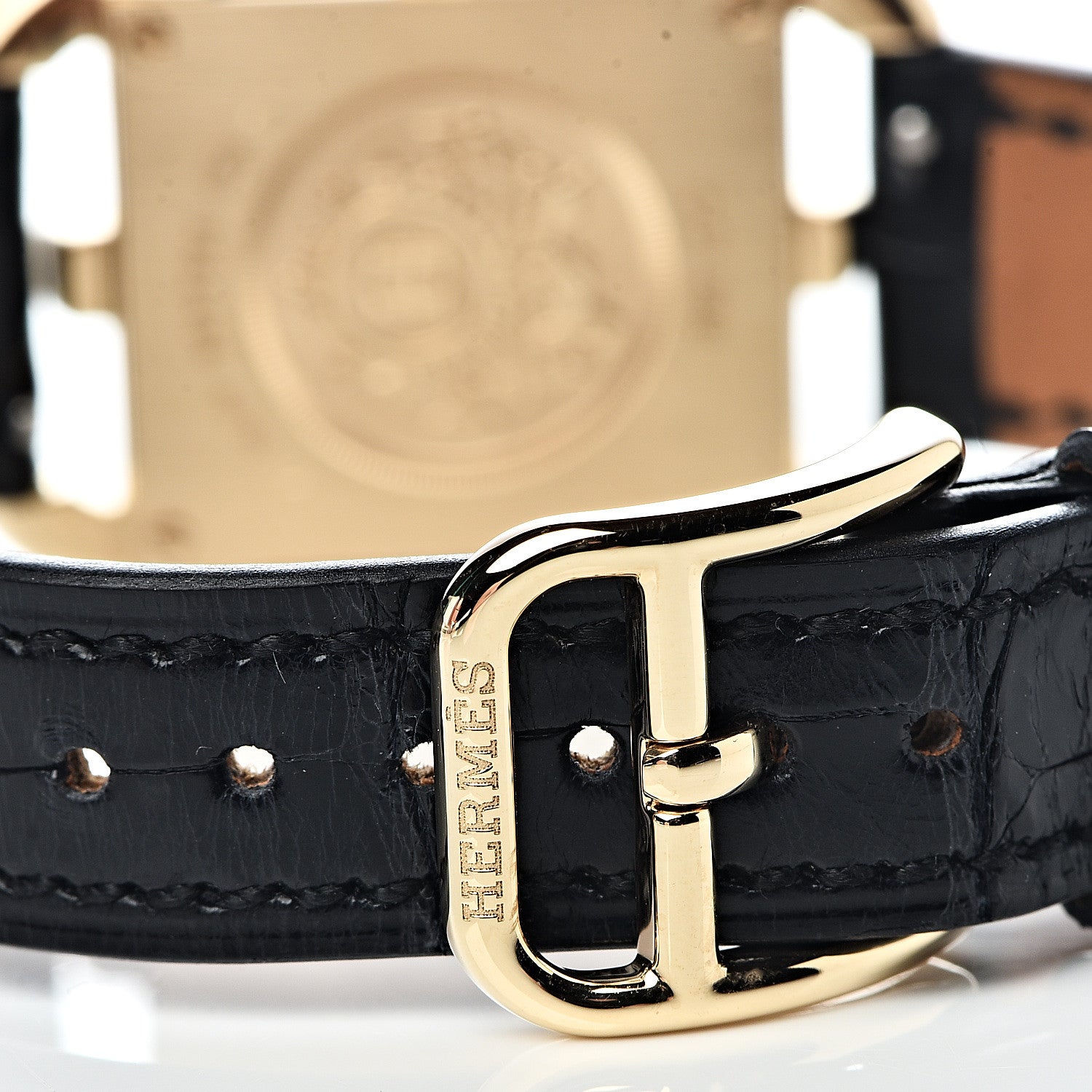 Hermes 18K Yellow Gold Alligator Diamond Bezel Mother of Pearl 23mm Cape Cod Quartz Watch Noir 6 of 9