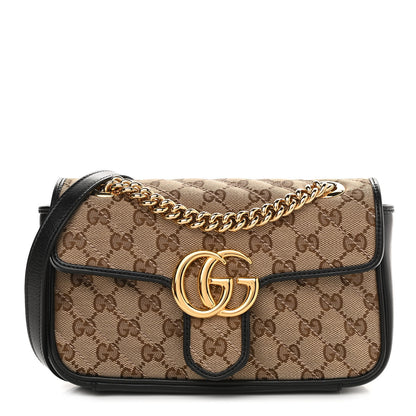Gucci Monogram Matelasse Diagonal Mini GG Marmont Shoulder Bag Beige Black 1 of 9