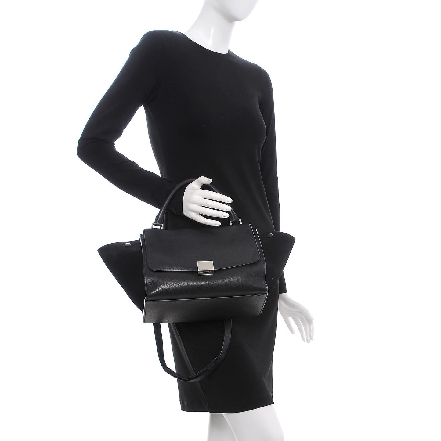Drummed Calfskin Suede Small Trapeze Black