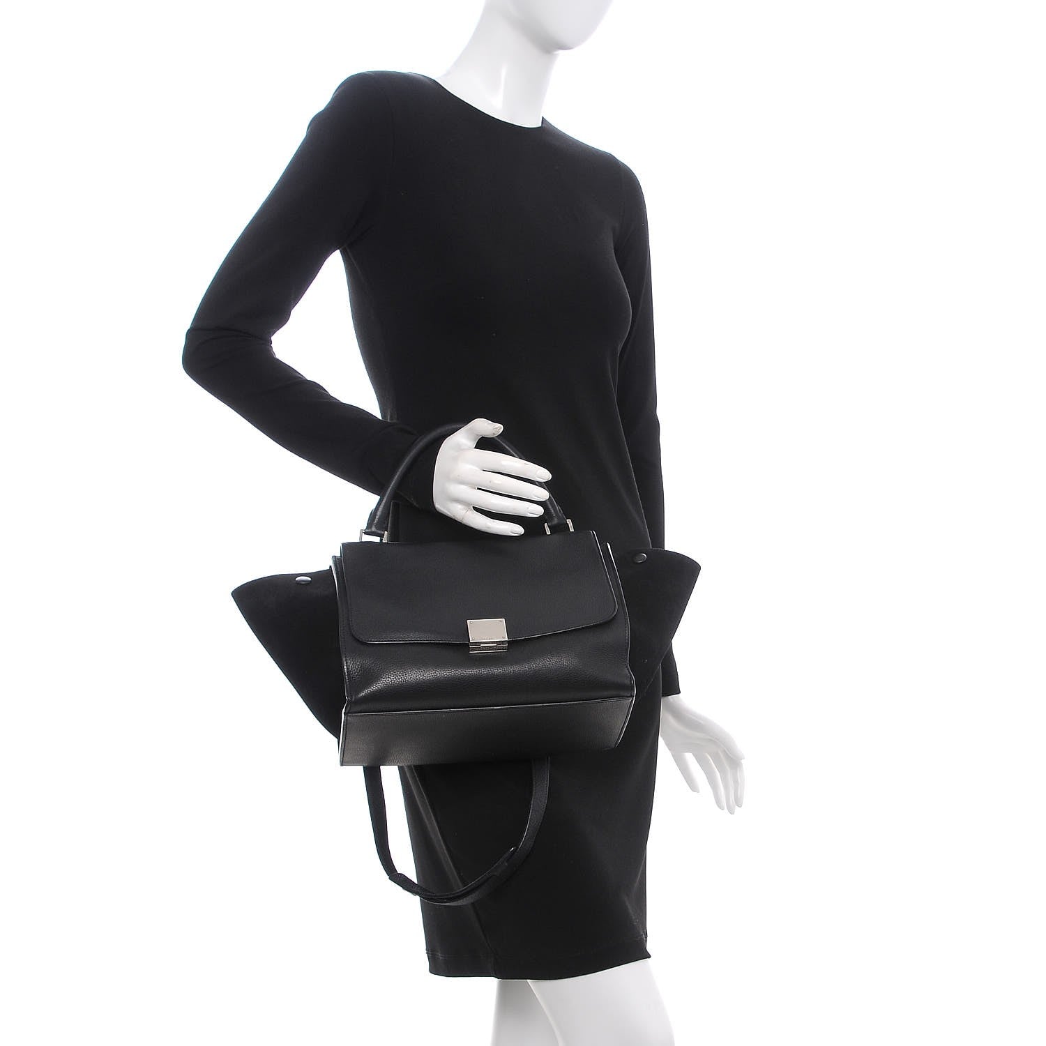Celine Drummed Calfskin Suede Small Trapeze Black 3 of 7