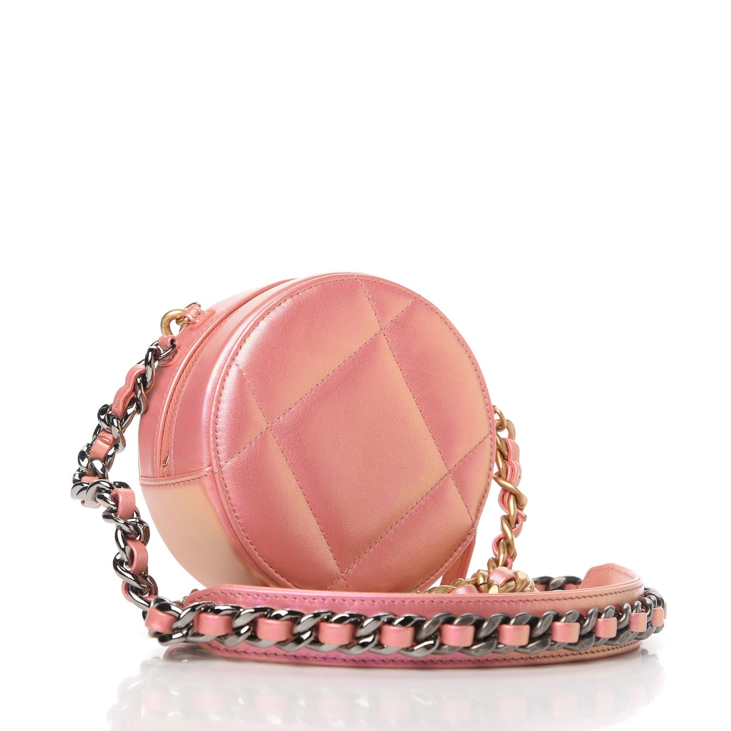 Chanel Iridescent Calfskin Quilted Chanel 19 Round Clutch With Chain Pink 3 of 10