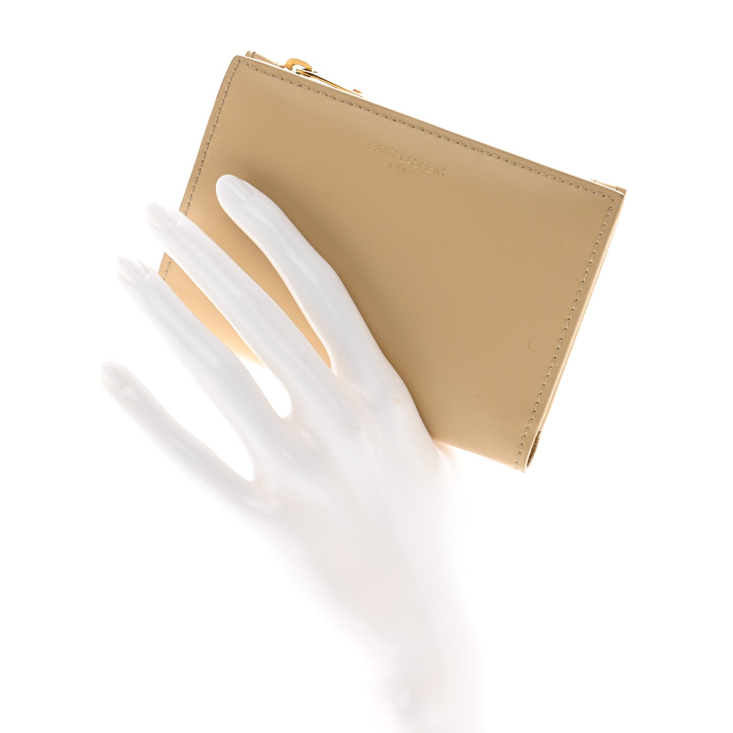 SAINT LAURENT Calfskin Monogram Bi-Fold Zipped Wallet Nude Powder