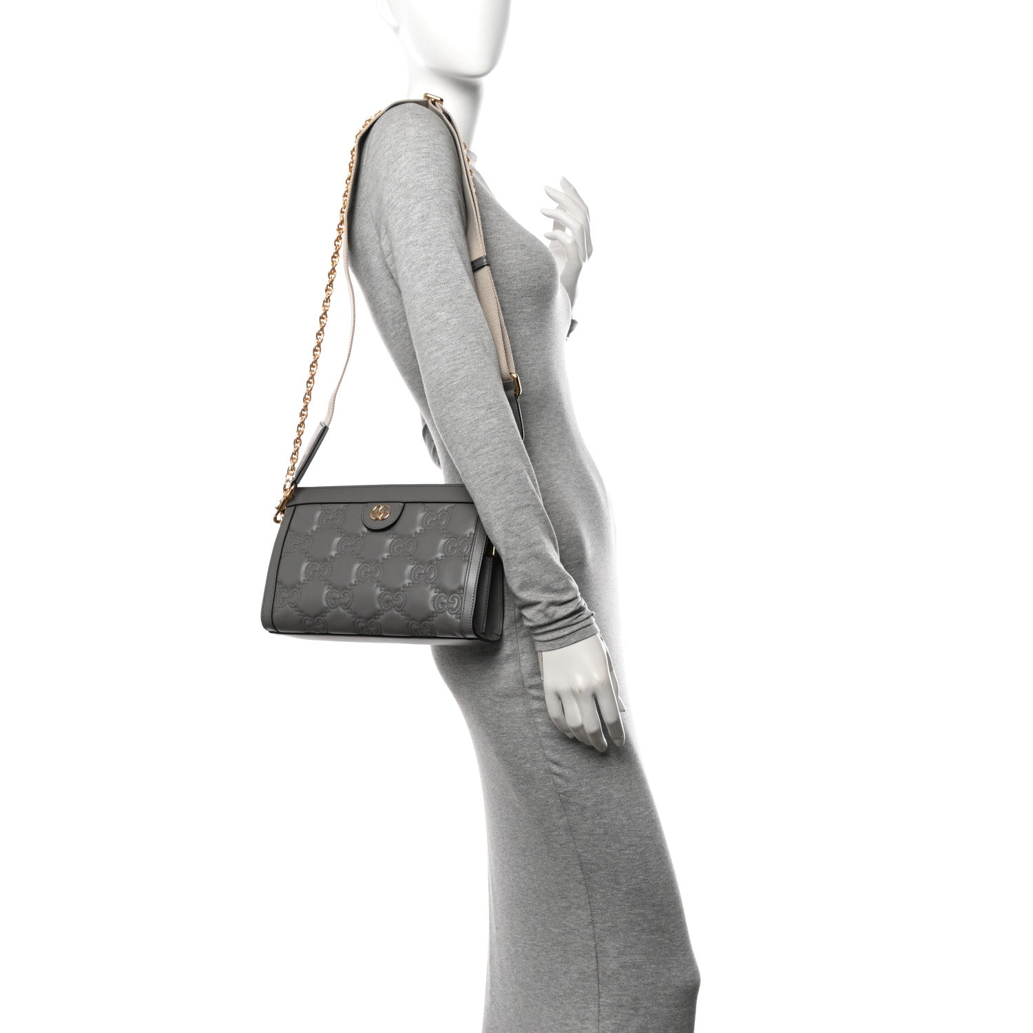 Gucci Calfskin GG Matelasse Small Slim Chain Shoulder Bag Dusty Grey Natural 2 of 11