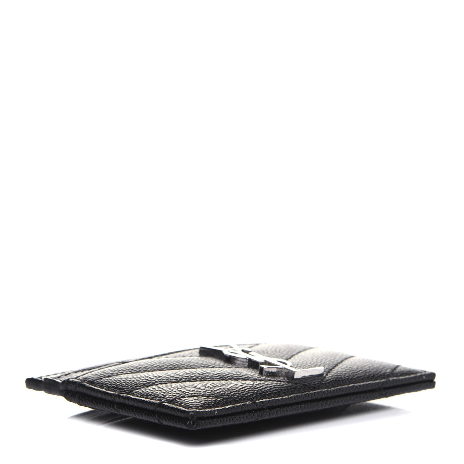 Saint Laurent Grain De Poudre Matelasse Chevron Monogram Credit Card Case Black 4 of 11