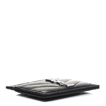 Saint Laurent Grain De Poudre Matelasse Chevron Monogram Credit Card Case Black 4 of 11