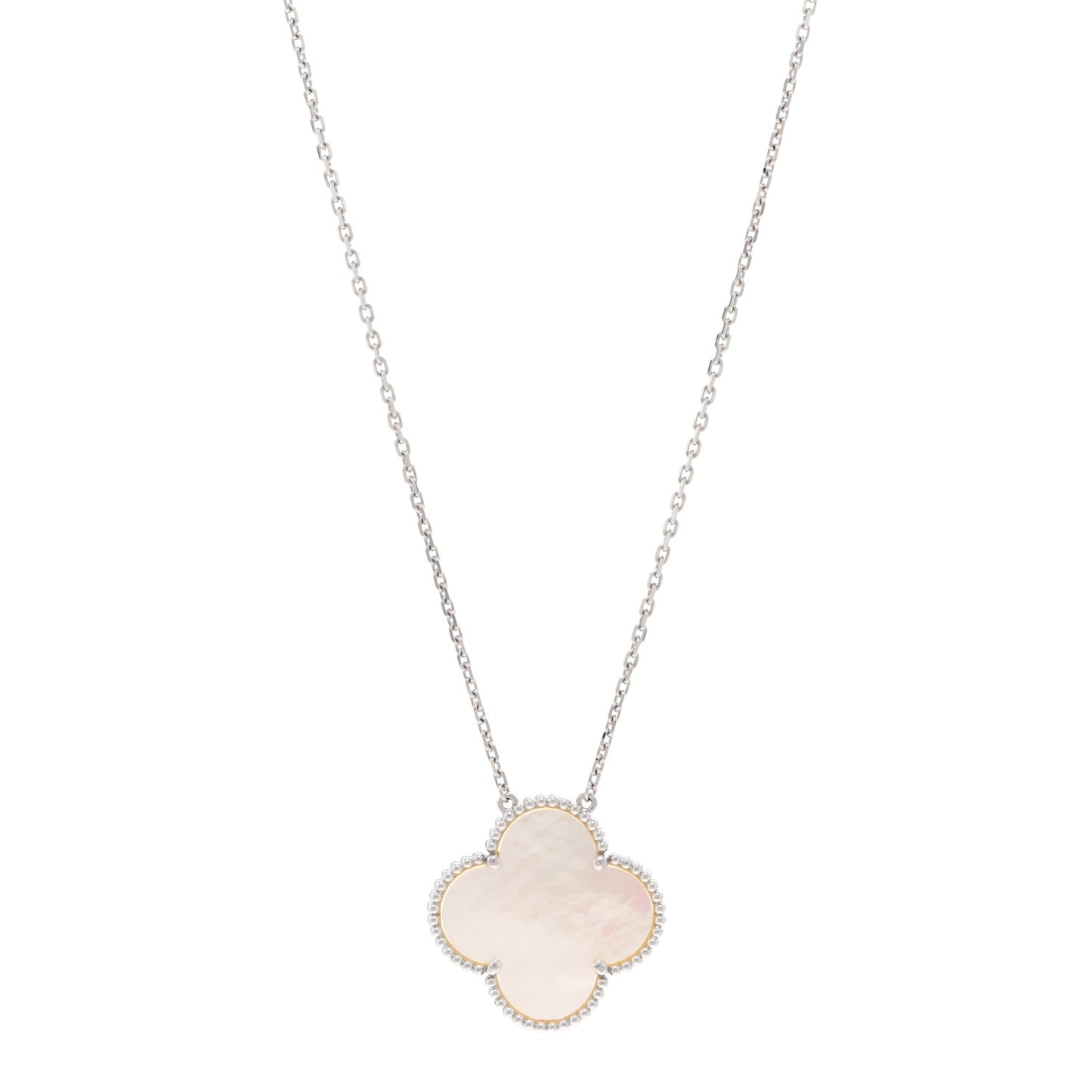 18K White Gold Mother of Pearl Magic Alhambra Pendant Necklace