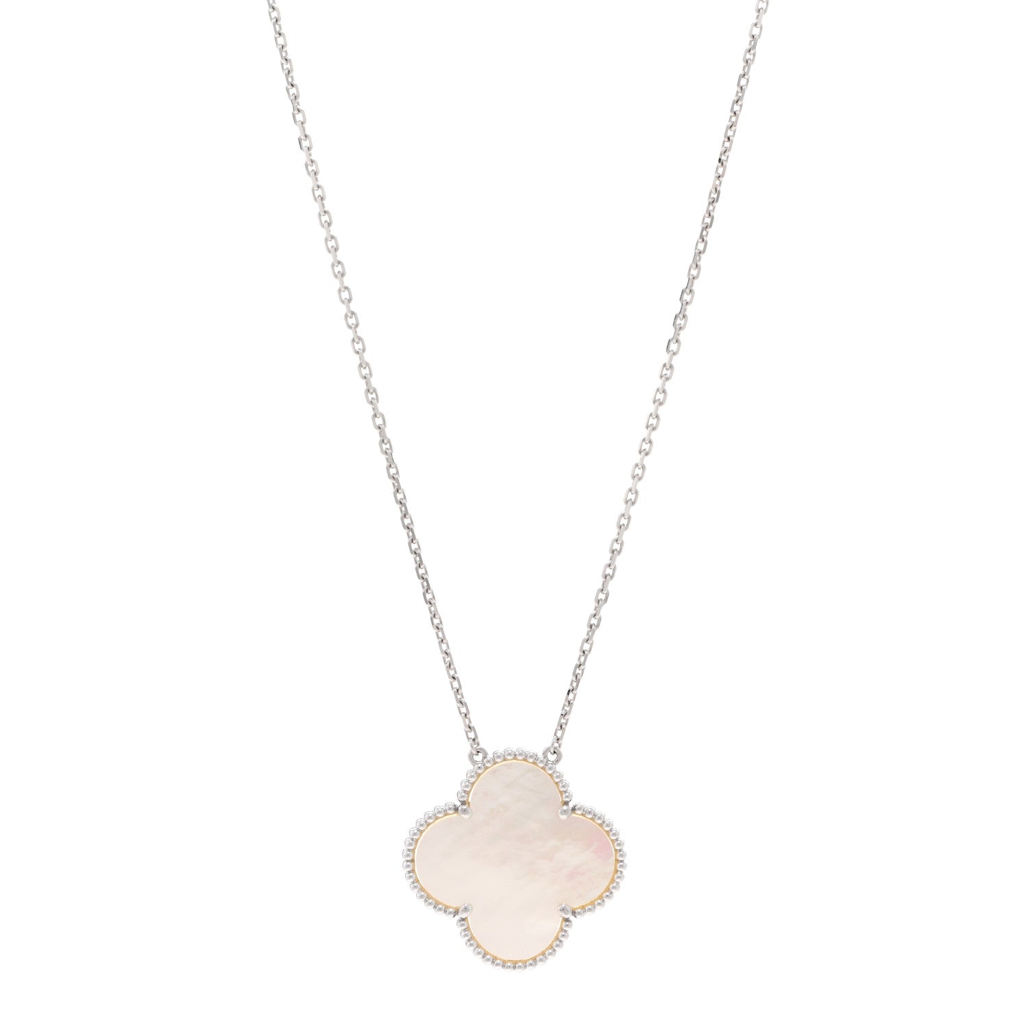 Van Cleef & Arpels 18K White Gold Mother of Pearl Magic Alhambra Pendant Necklace 1 of 6