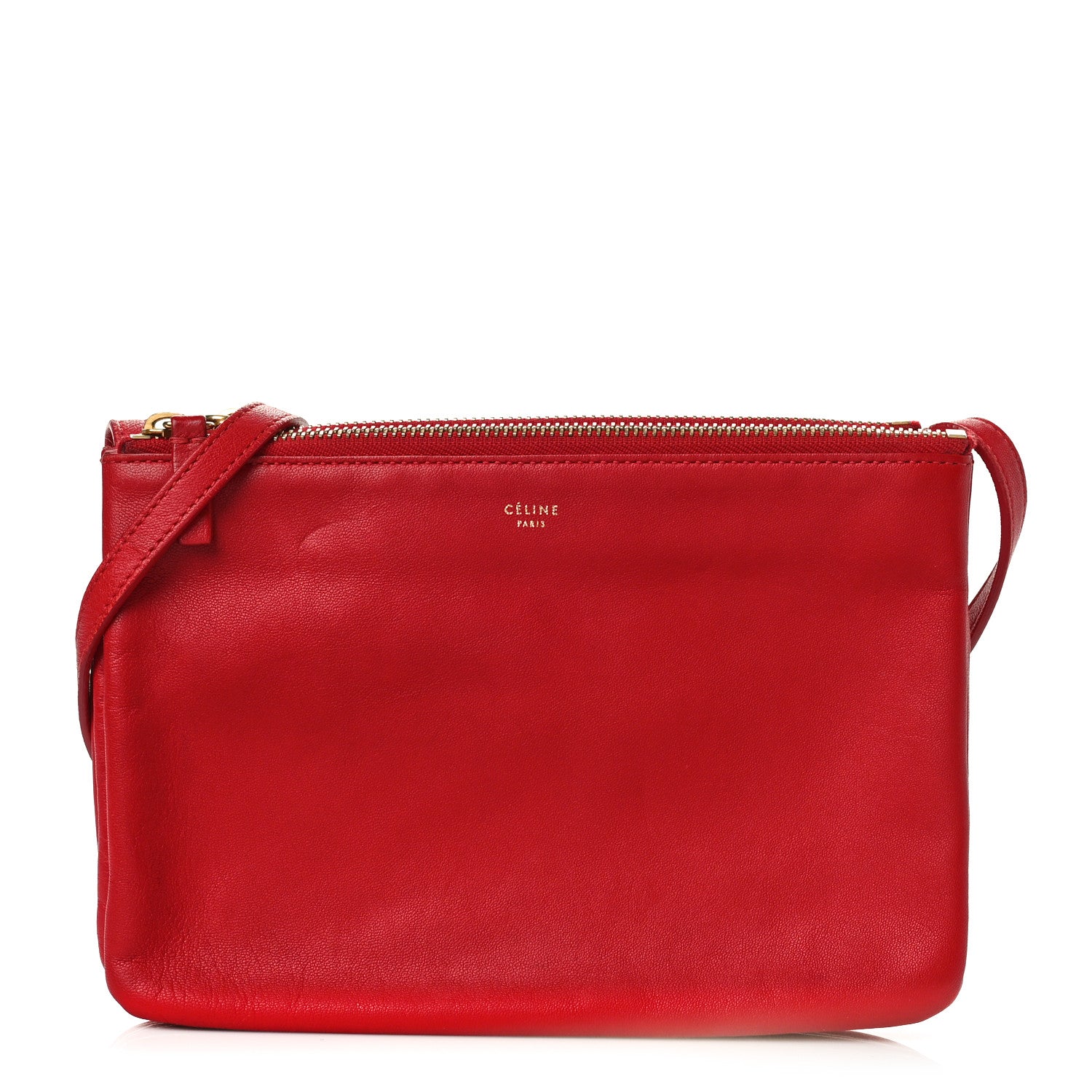 Celine Lambskin Small Trio Crossbody Bag Red 1 of 11