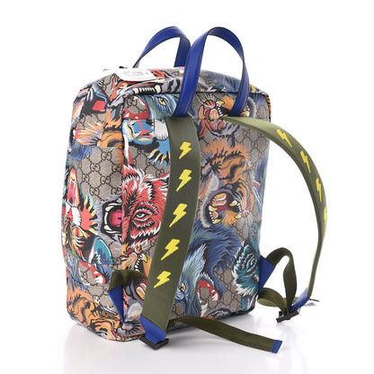 Gucci Soft GG Supreme Monogram Animal Faces Childrens Tote Backpack Beige Ebony Multicolor Electric Blue Military Fresia 3 of 8