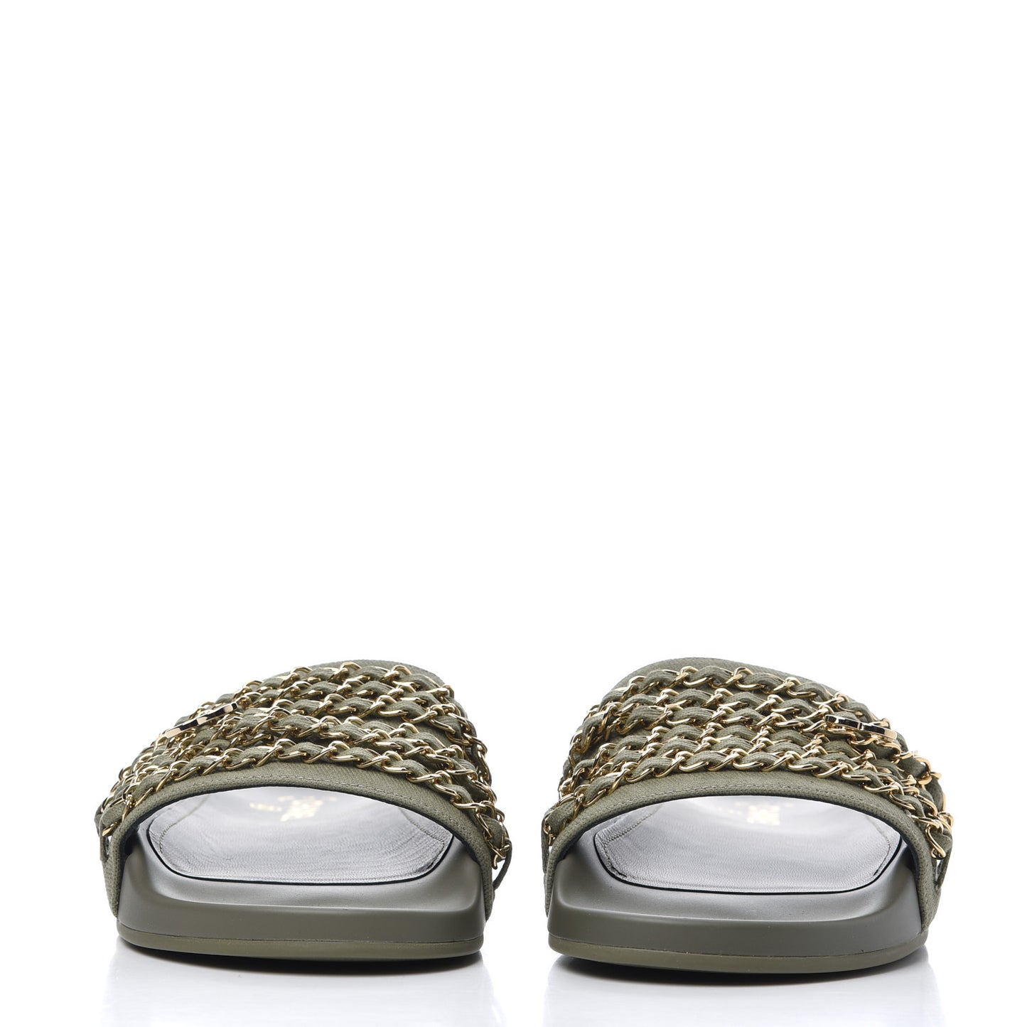 Canvas Chain Flat Sandals 39 Khaki