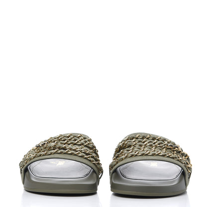 Chanel Canvas Chain Flat Sandals 39 Khaki 2 of 9