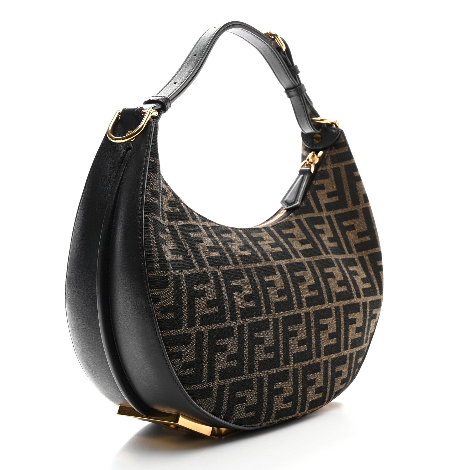 Fendi Fabric Jacquard Vitello Grace FF 1974 Small Fendigraphy Hobo Bag Tobacco Moro Ebano 2 of 10