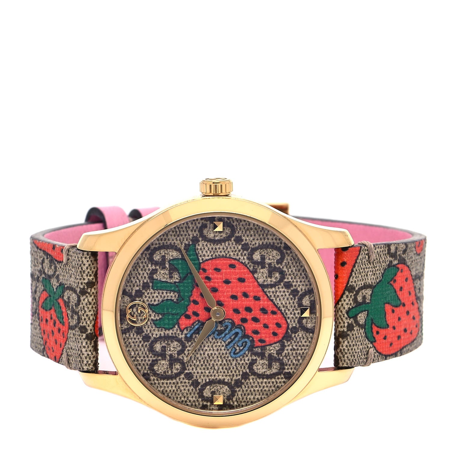 Gucci Stainless Steel Canvas 38mm G-Timeless GG Supreme Strawberry Quartz Watch Brown 2 of 4