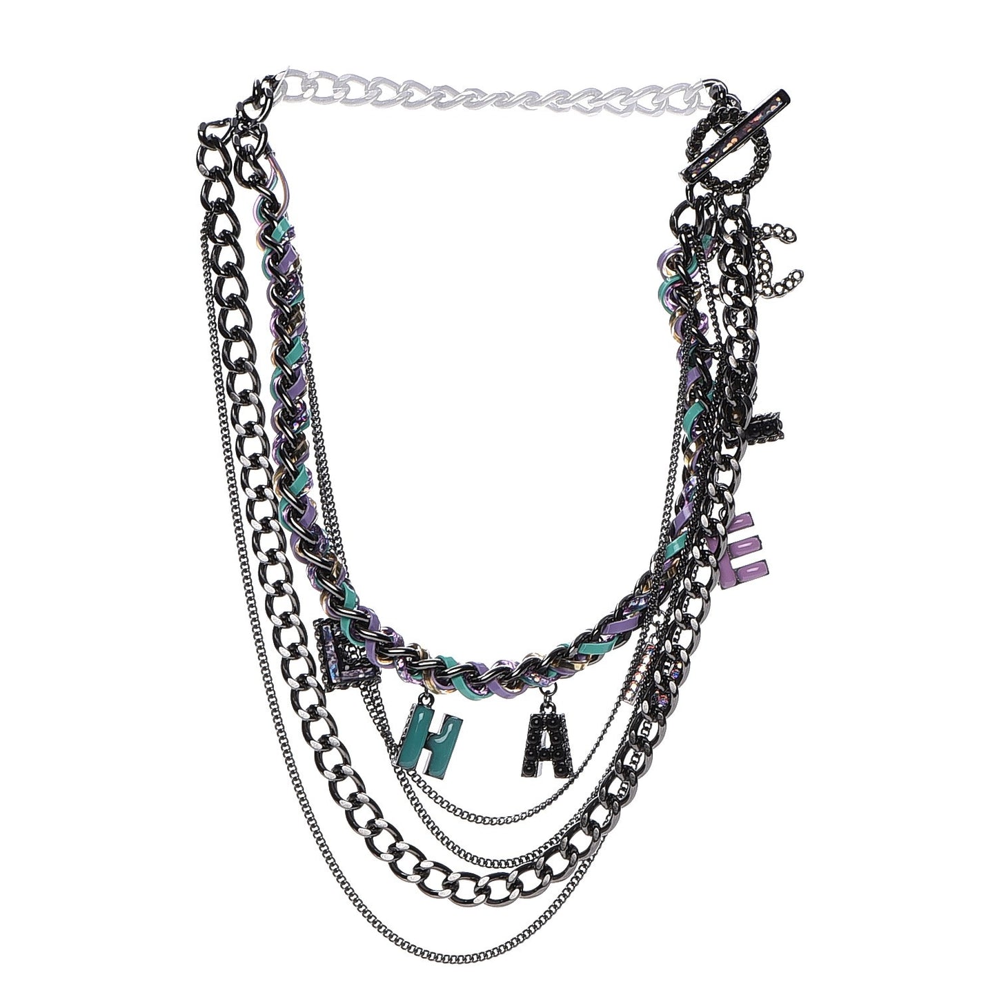 Ruthenium PVC Enamel CC Multi Strand Chain Link Choker Necklace Silver Multi