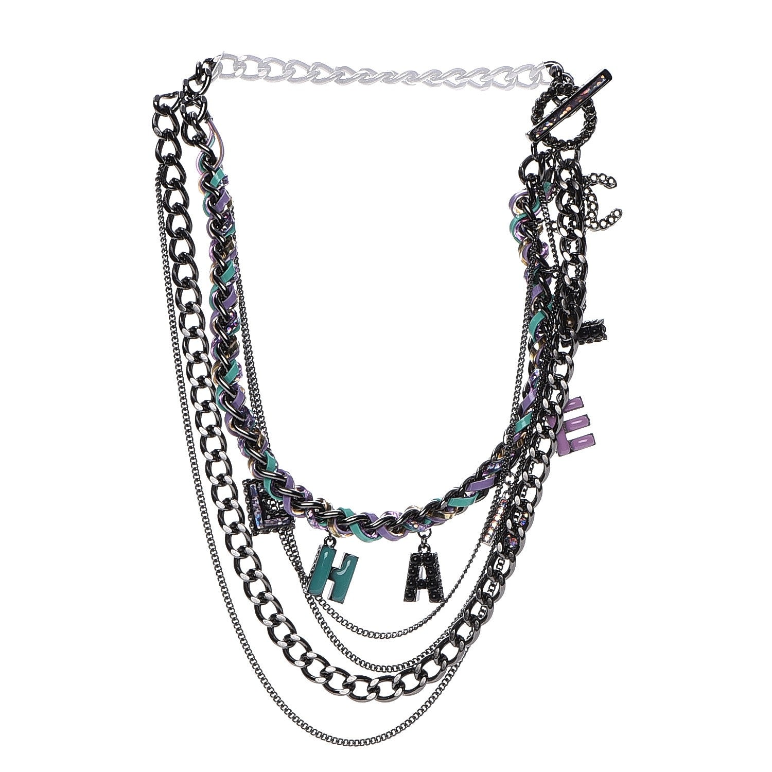 Chanel Ruthenium PVC Enamel CC Multi Strand Chain Link Choker Necklace Silver Multi 3 of 8