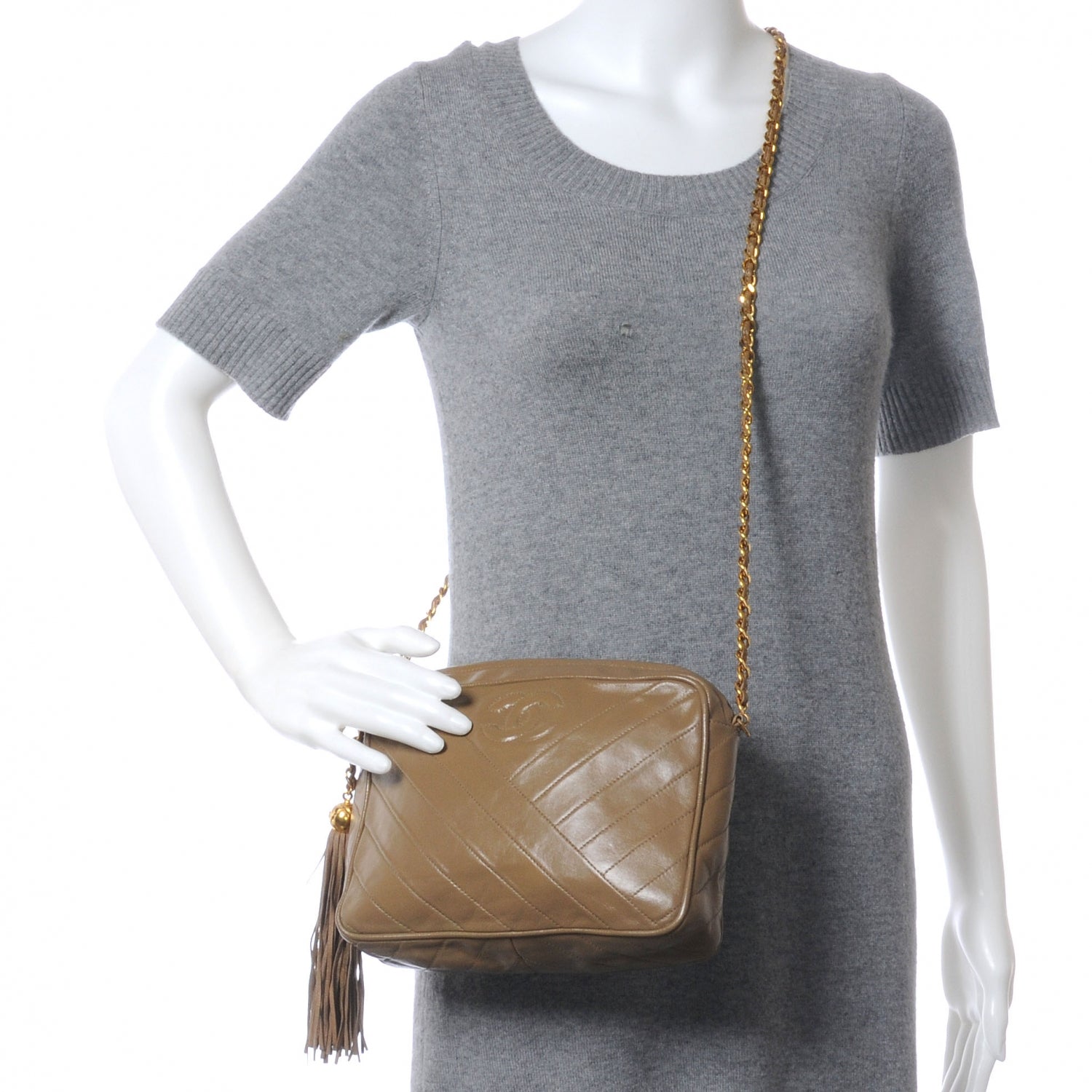 Chanel Lambskin Chevron Tassel Camera Case Taupe 2 of 8