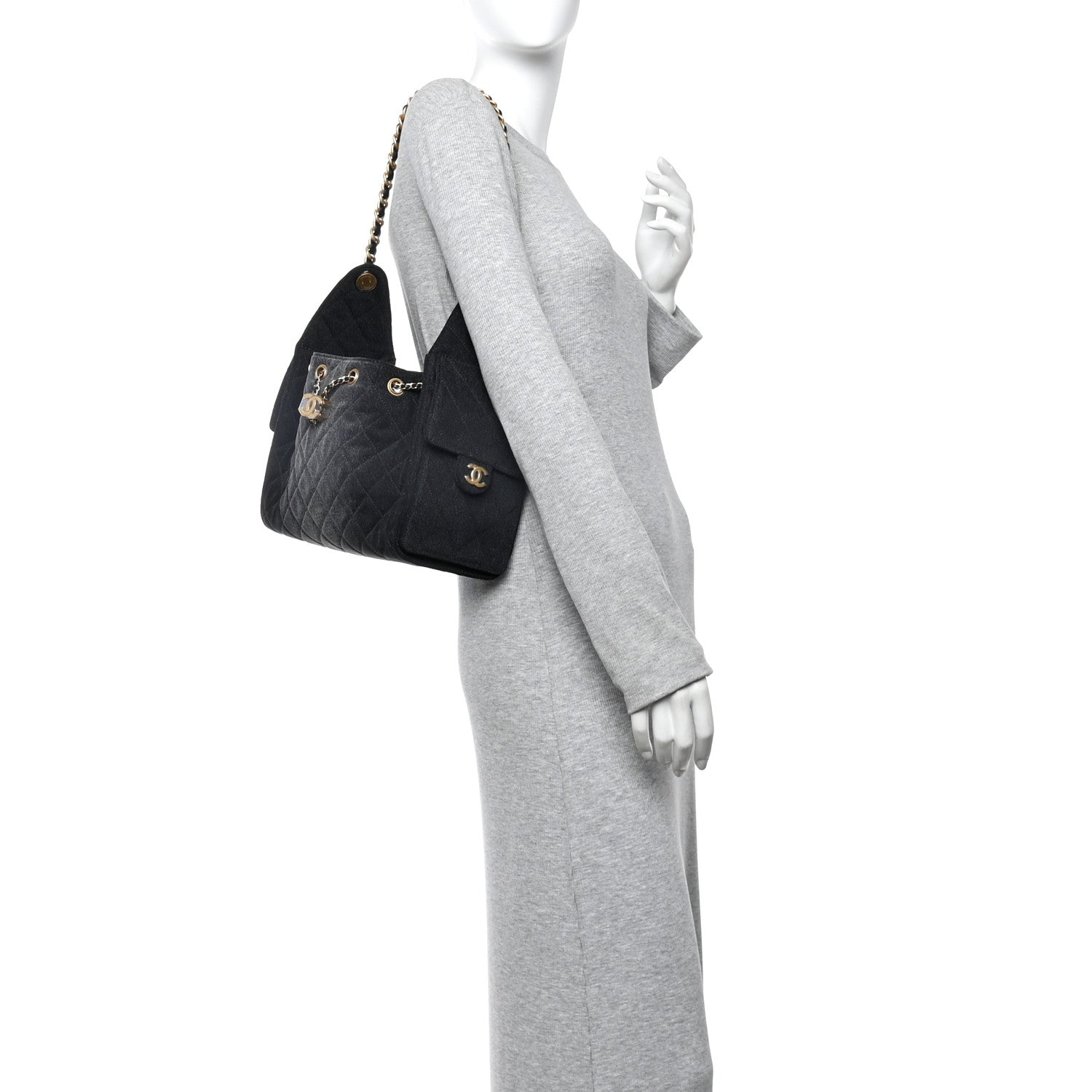 Chanel Washed Denim Quilted Small Chanel 25 Handbag Black 2 of 9