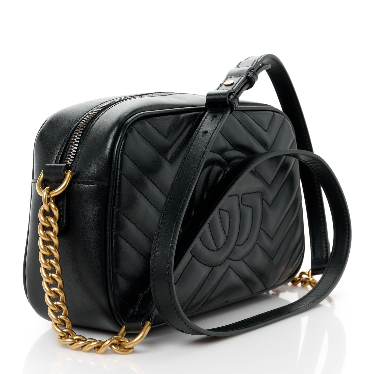 Calfskin Matelasse Small GG Marmont Chain Shoulder Bag Black