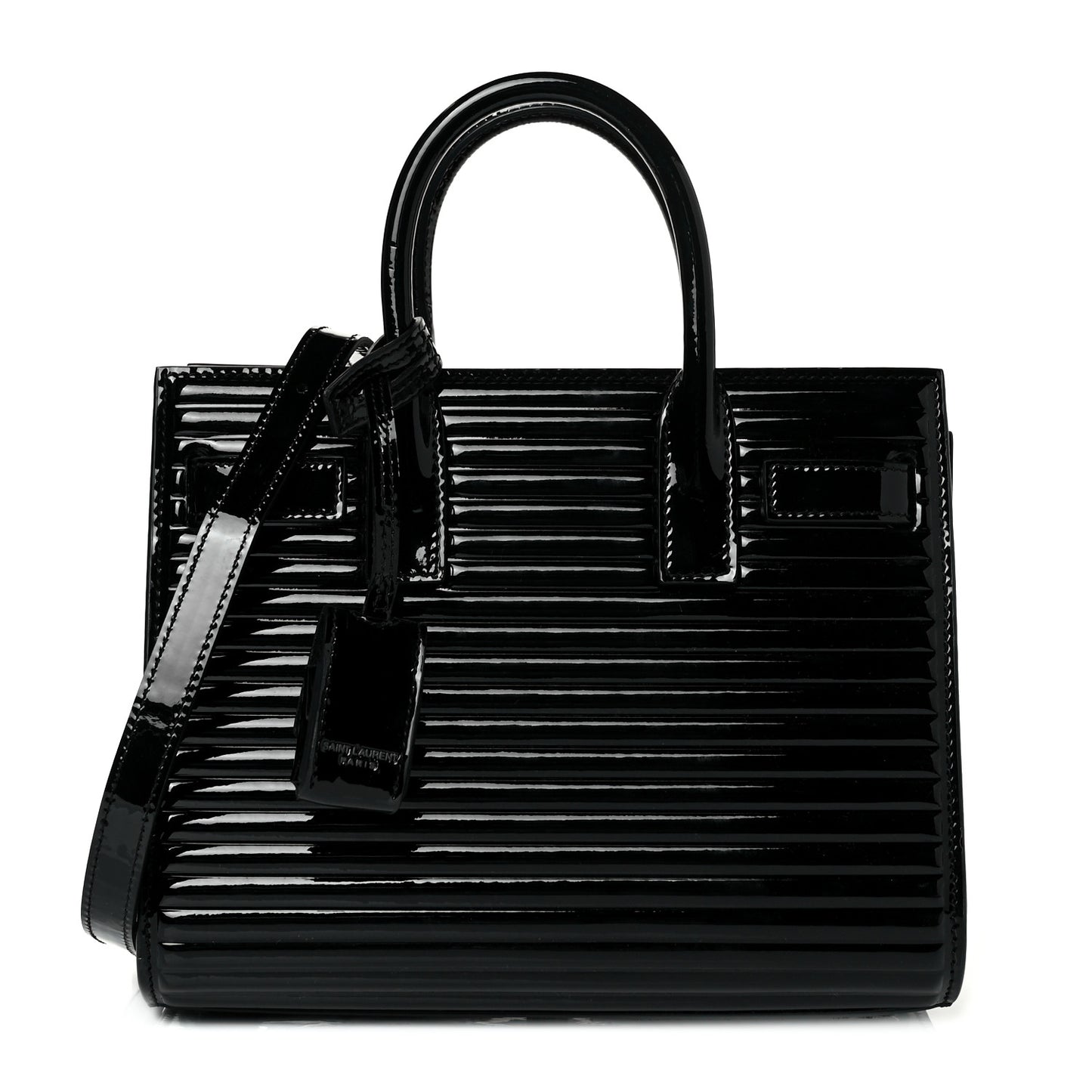 Ribbed Patent Calfskin Nano Sac De Jour Black