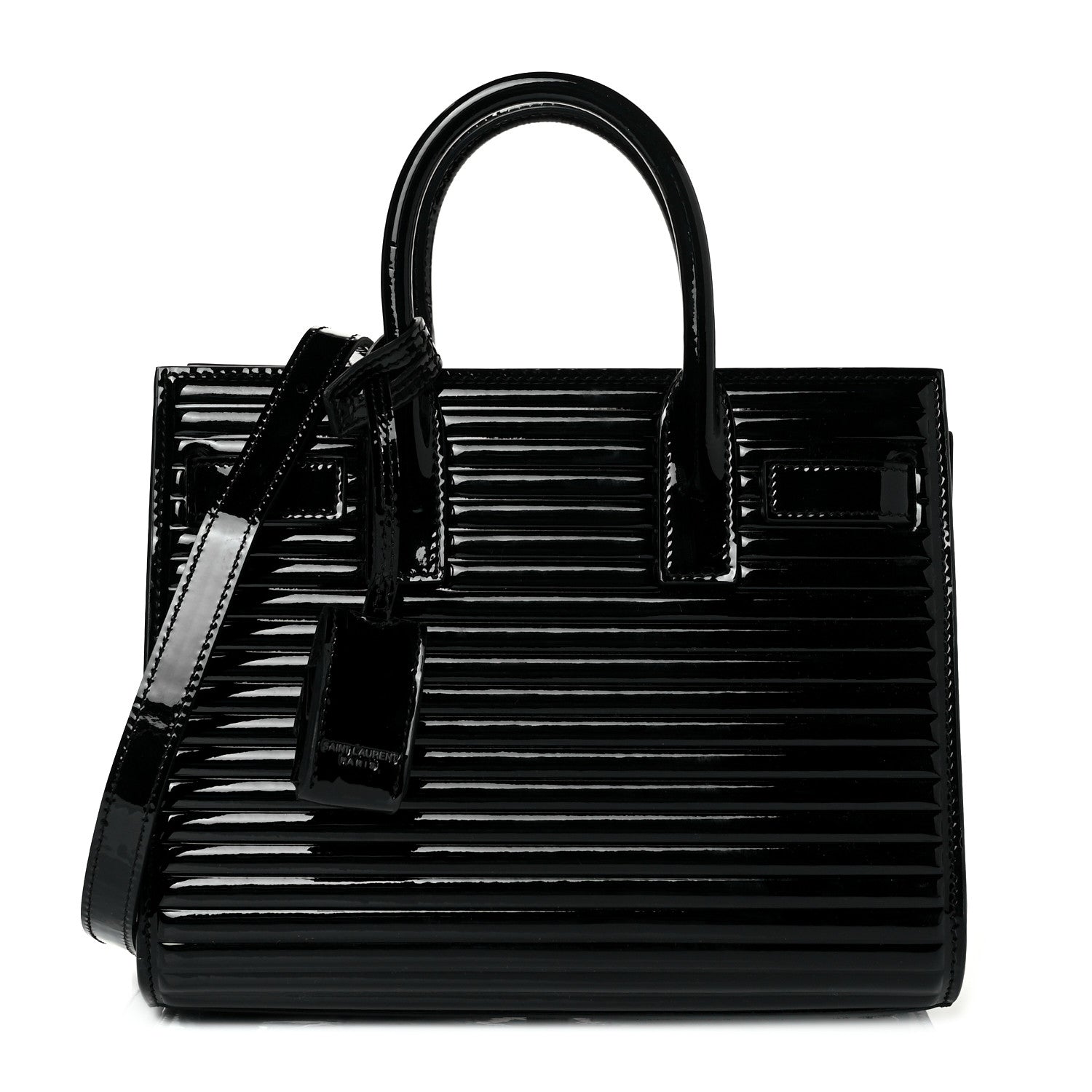 Saint Laurent Ribbed Patent Calfskin Nano Sac De Jour Black 1 of 8
