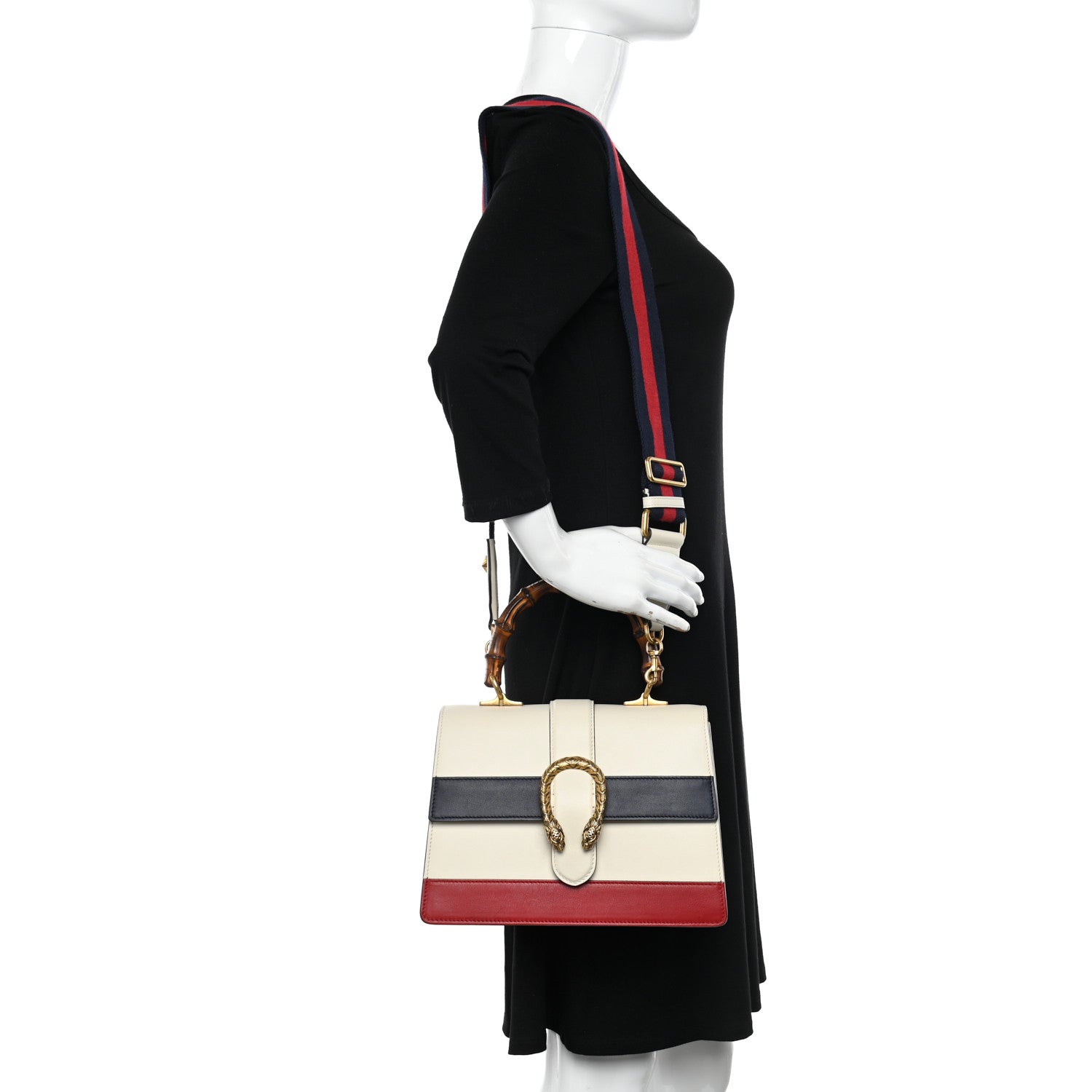 Gucci Calfskin Bamboo Web Medium Dionysus Top Handle Bag White Blue Hibiscus Red 2 of 12