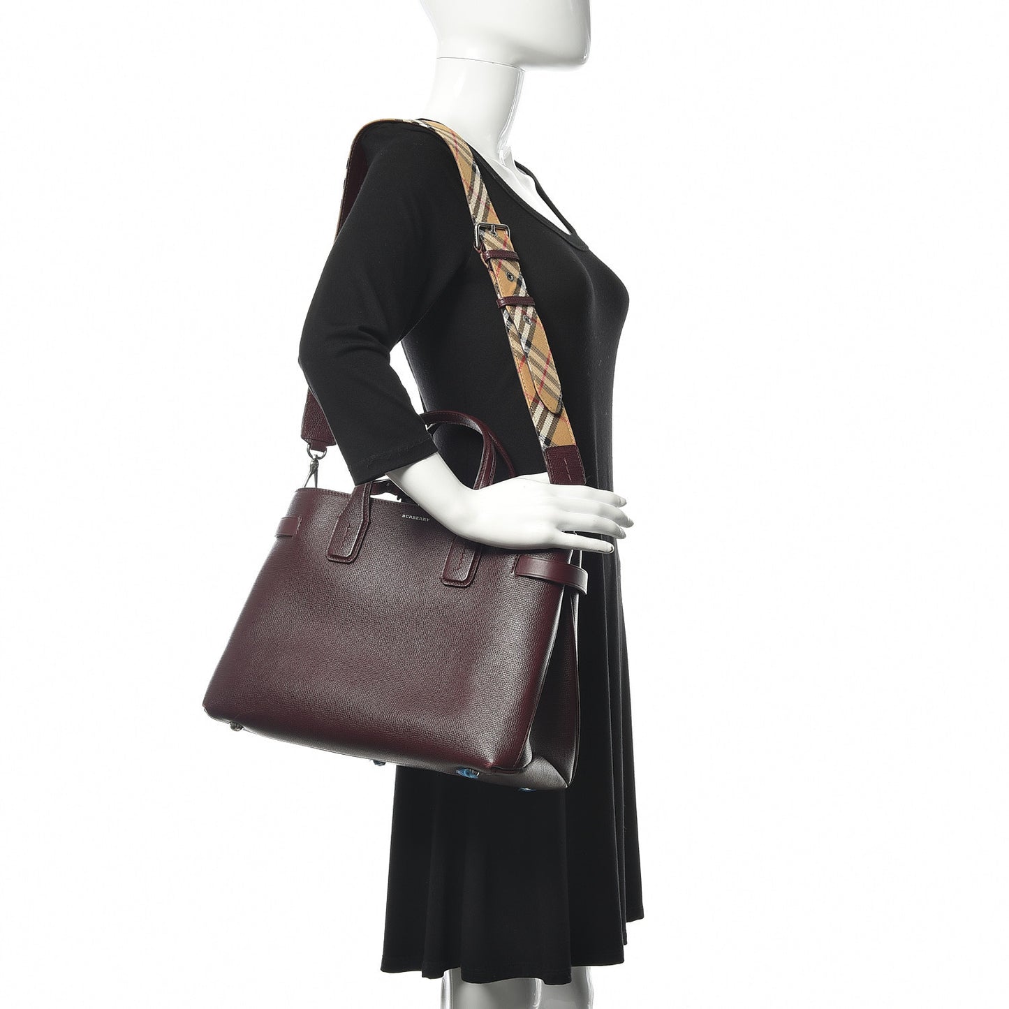 Derby Calfskin House Check Medium Banner Tote Burgundy