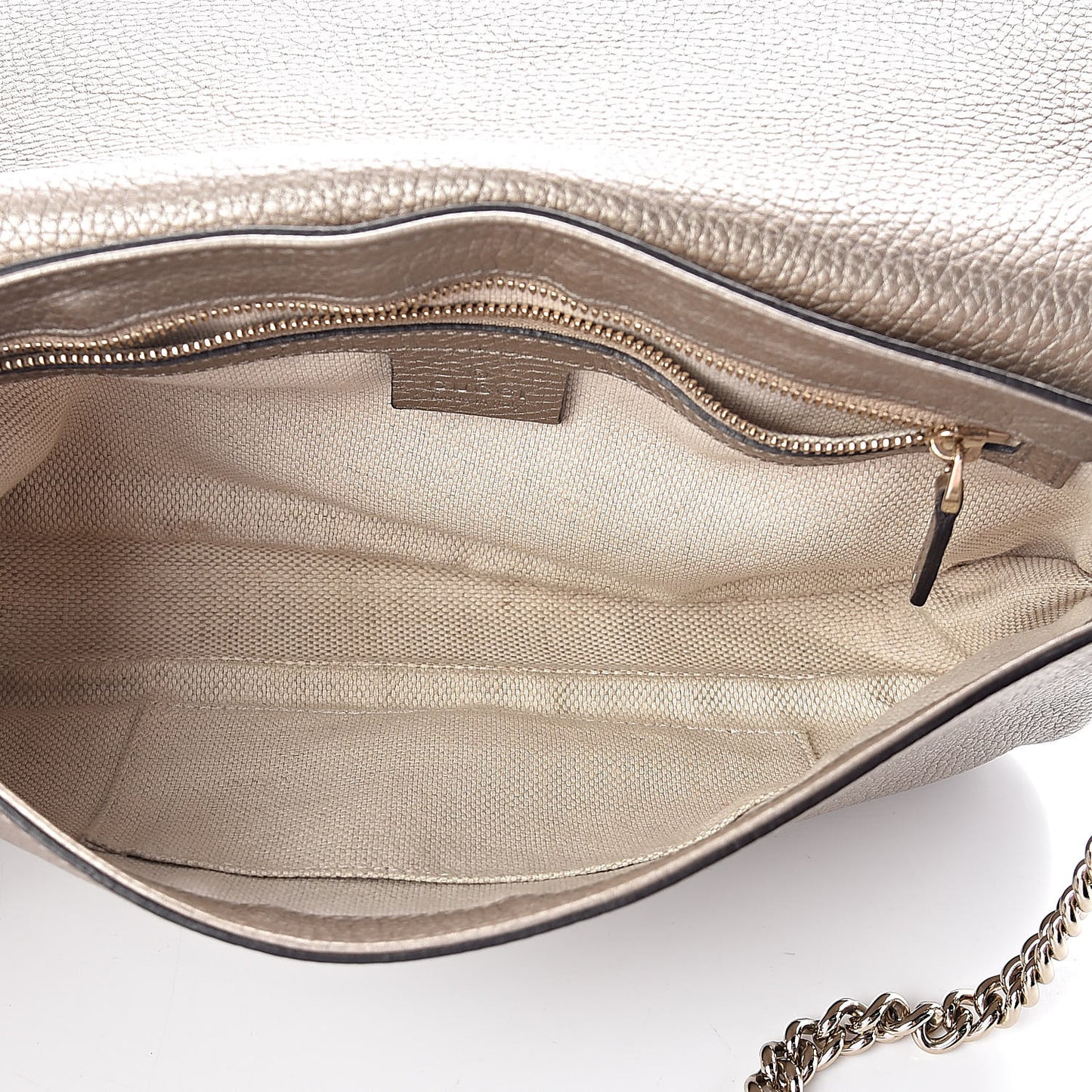 Metallic Pebbled Calfskin Medium Soho Flap Crossbody Golden Beige