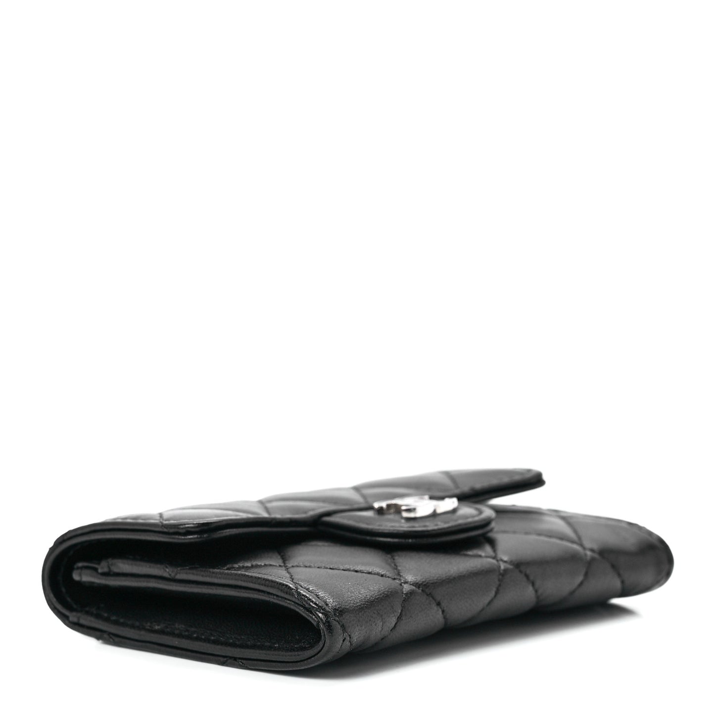 Lambskin Quilted Glitter CC Flap Card Holder Wallet Black
