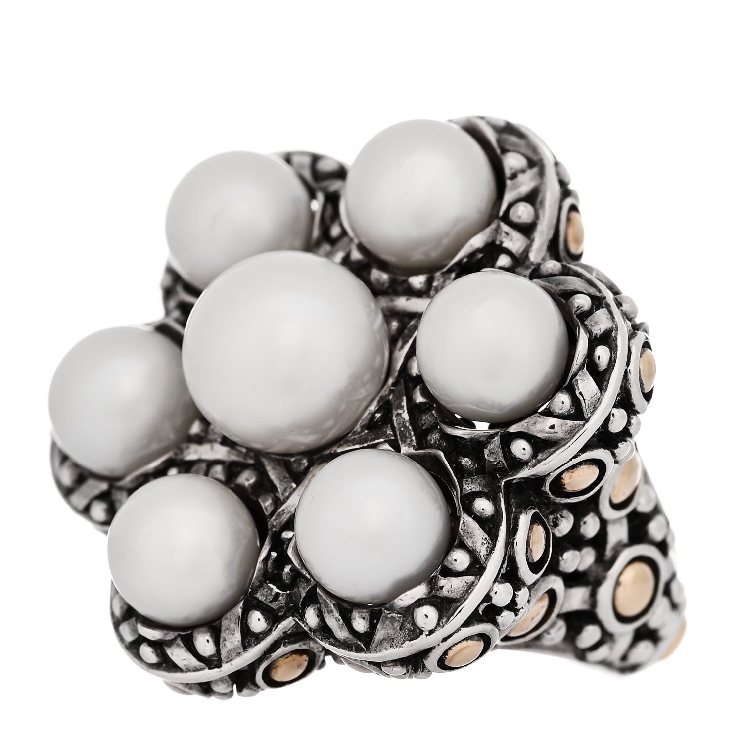 John Hardy Sterling Silver 18K Yellow Gold Pearl Jaisalmer Dot Ring 54 7 3 of 6