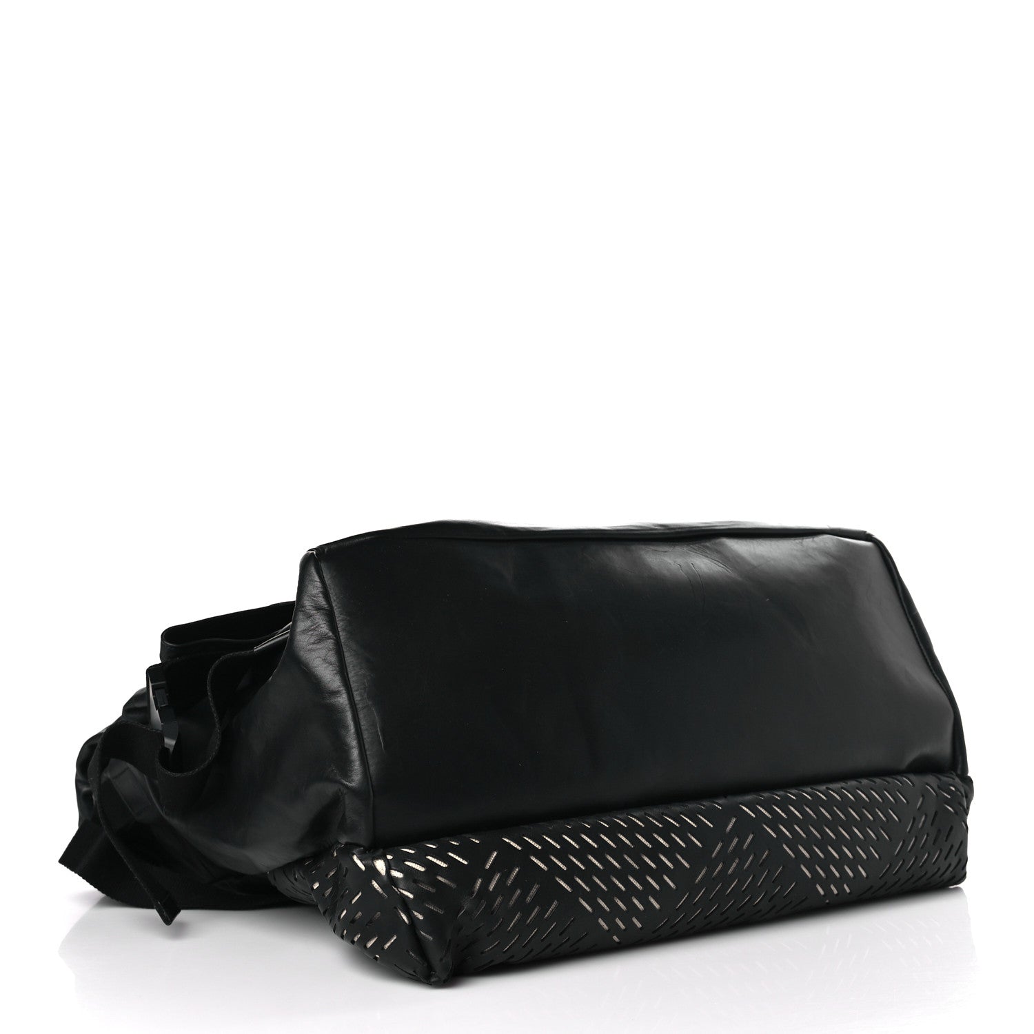 Bottega Veneta Smooth Calfskin Perforated Messenger Crossbody Bag Black 4 of 9