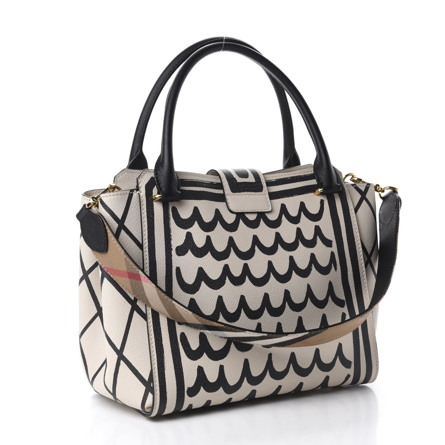 Soft Grain Calfskin L'oeil Print Medium Buckle Tote Limestone