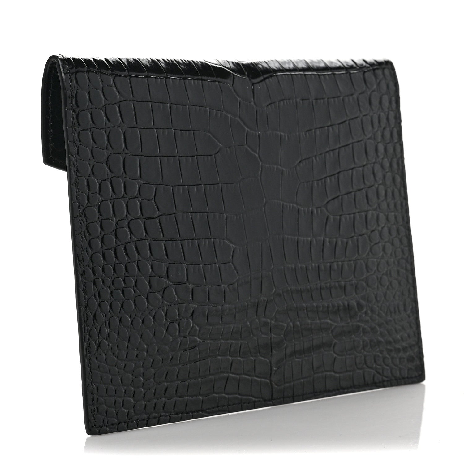 Saint Laurent Calfskin Crocodile Embossed Monogram Uptown Baby Pouch Black 3 of 6