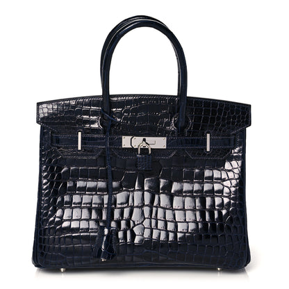 Hermes Shiny Porosus Crocodile Birkin 30 Bleu Marine 1 of 35