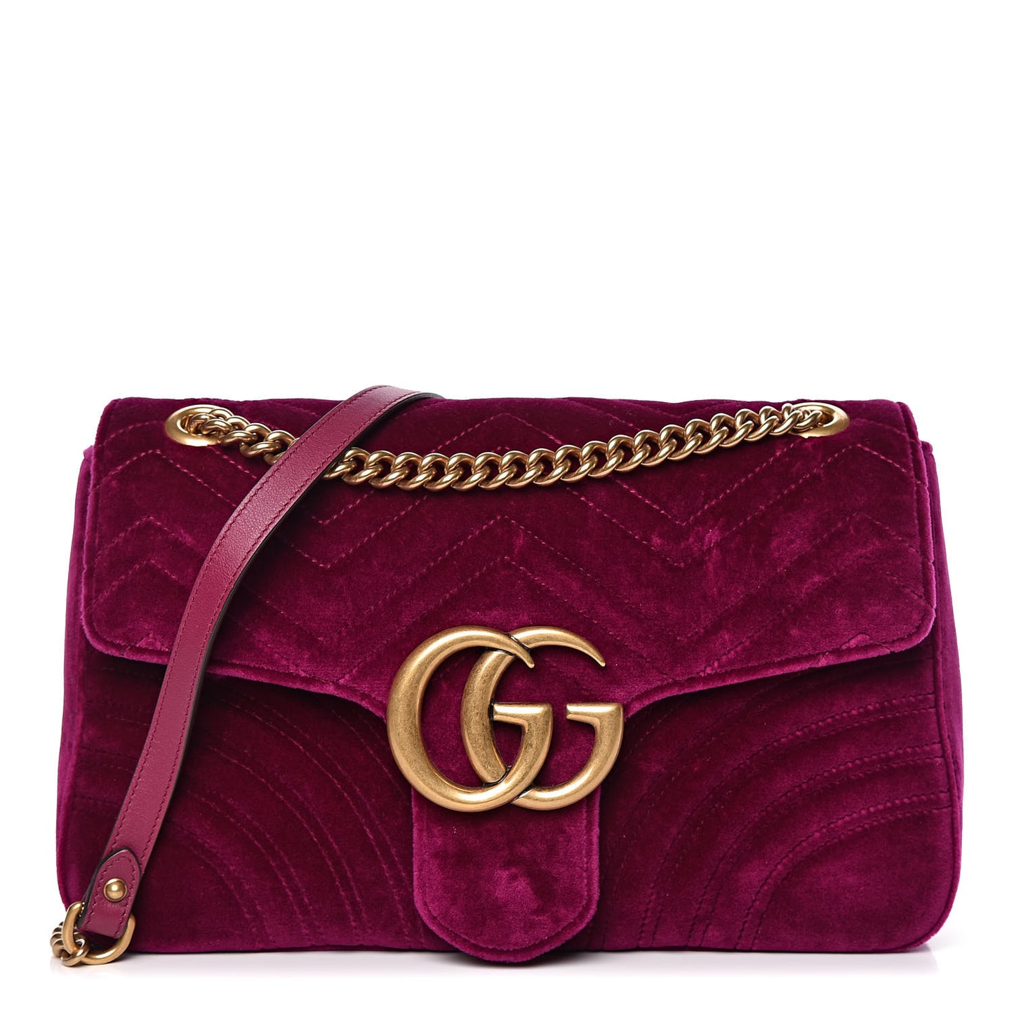Velvet Matelasse Medium GG Marmont Shoulder Bag Fuchsia Violet Cyclamen