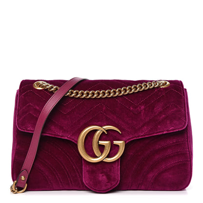 Gucci Velvet Matelasse Medium GG Marmont Shoulder Bag Fuchsia Violet Cyclamen 1 of 13