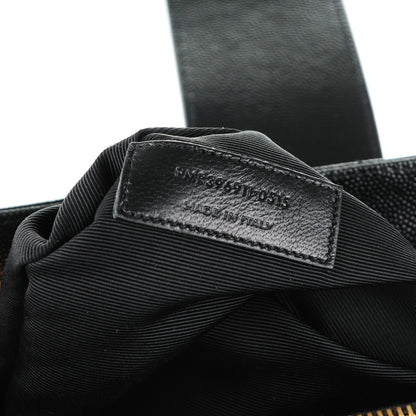 Saint Laurent Grain De Poudre Matelasse Chevron Monogram Shopping Bag Black 7 of 7