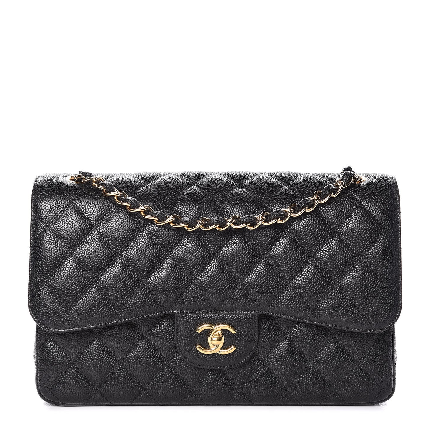 Caviar Quilted Jumbo Double Flap Black