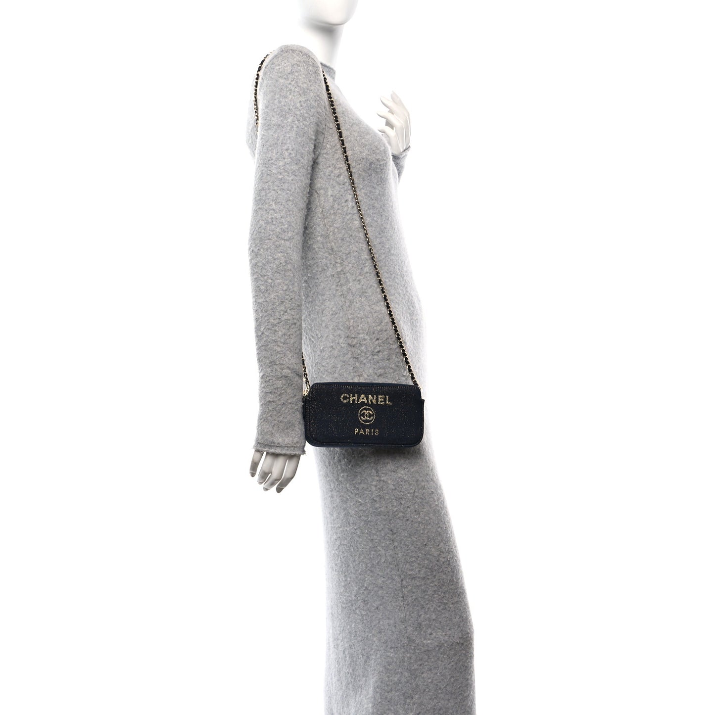 Canvas Small Deauville Clutch With Chain Navy