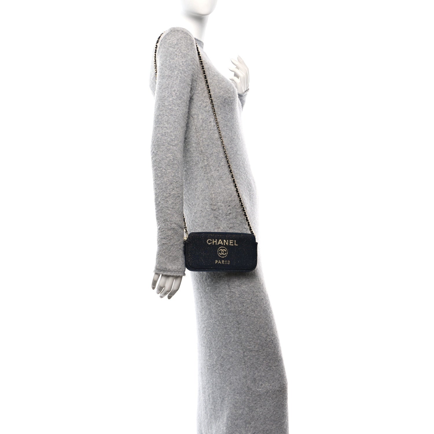 Chanel Canvas Small Deauville Clutch With Chain Navy 2 of 13