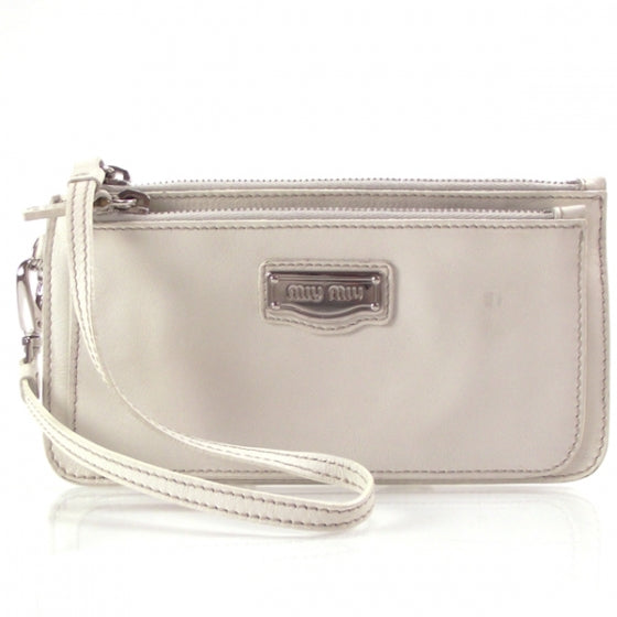 Leather Small Wristlet White